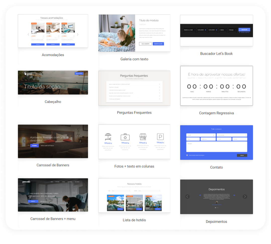 Templates de módulos para criação do website